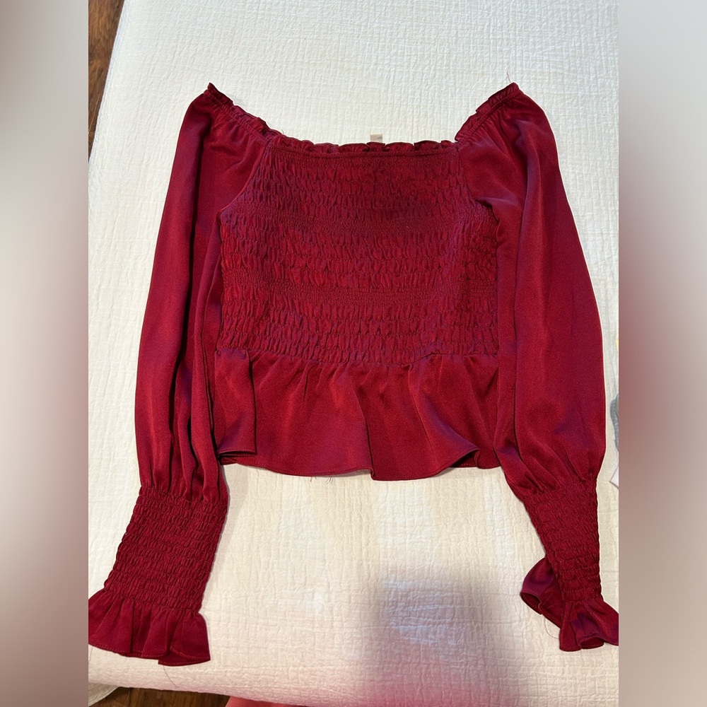Maroon smocked Women's Top